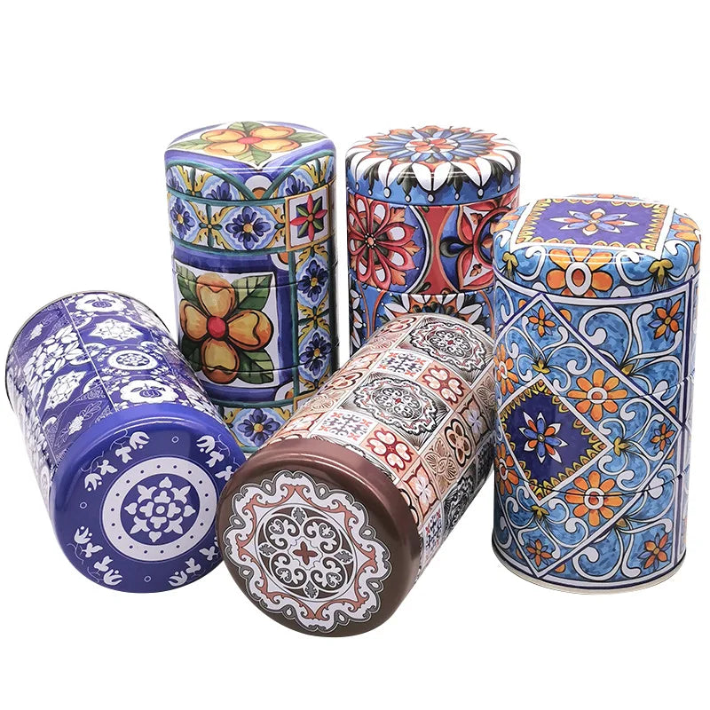 קופסאות פח מחולקות ל3 לאחסון נשנושים בעיצוב מודפס מרוקאי