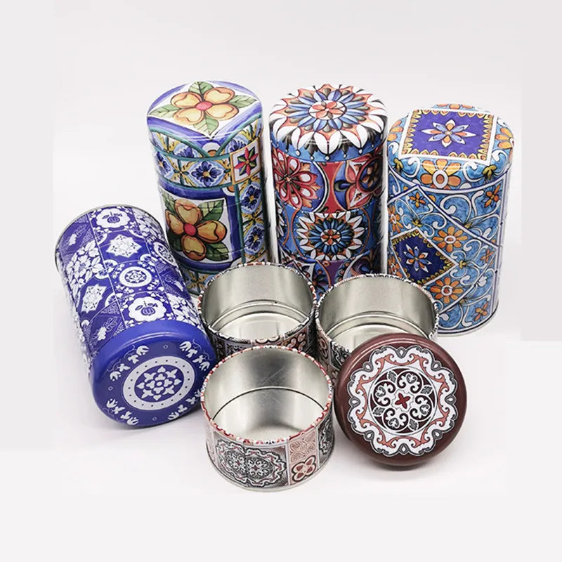 קופסאות פח מחולקות ל3 לאחסון נשנושים בעיצוב מודפס מרוקאי