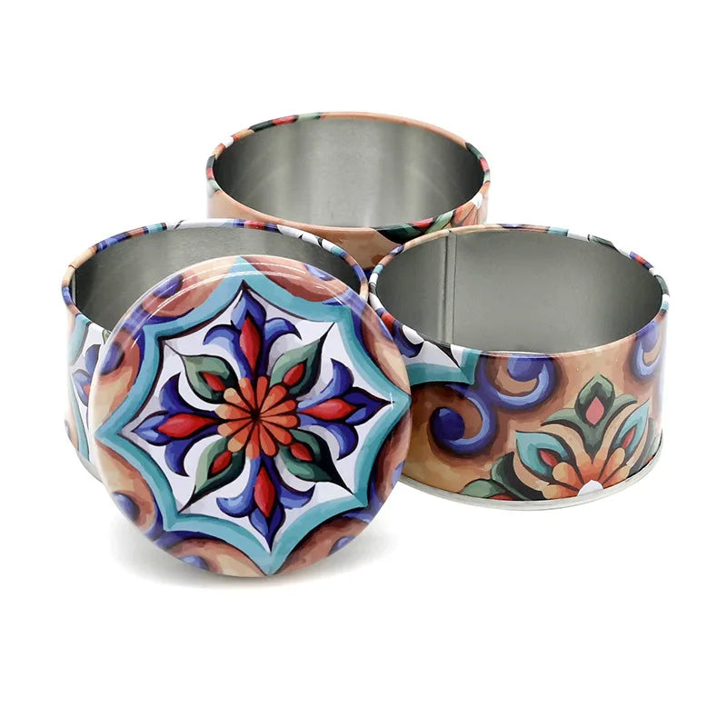 קופסאות פח מחולקות ל3 לאחסון נשנושים בעיצוב מודפס מרוקאי