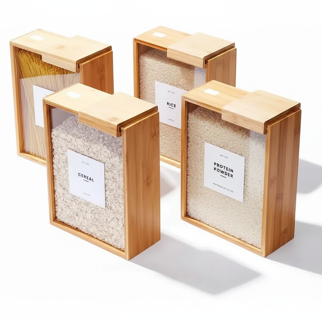 קופסת במבוק לאחסון דגנים, קטניות ועוד