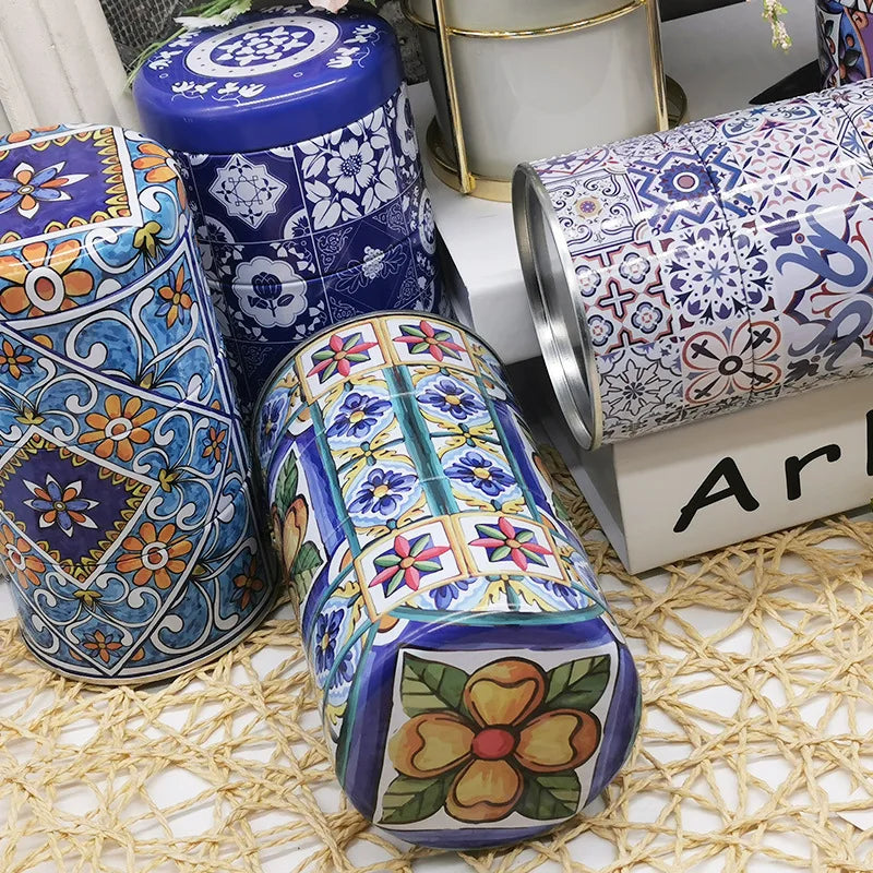 קופסאות פח מחולקות ל3  לאחסון נשנושים בעיצוב מודפס מרוקאי