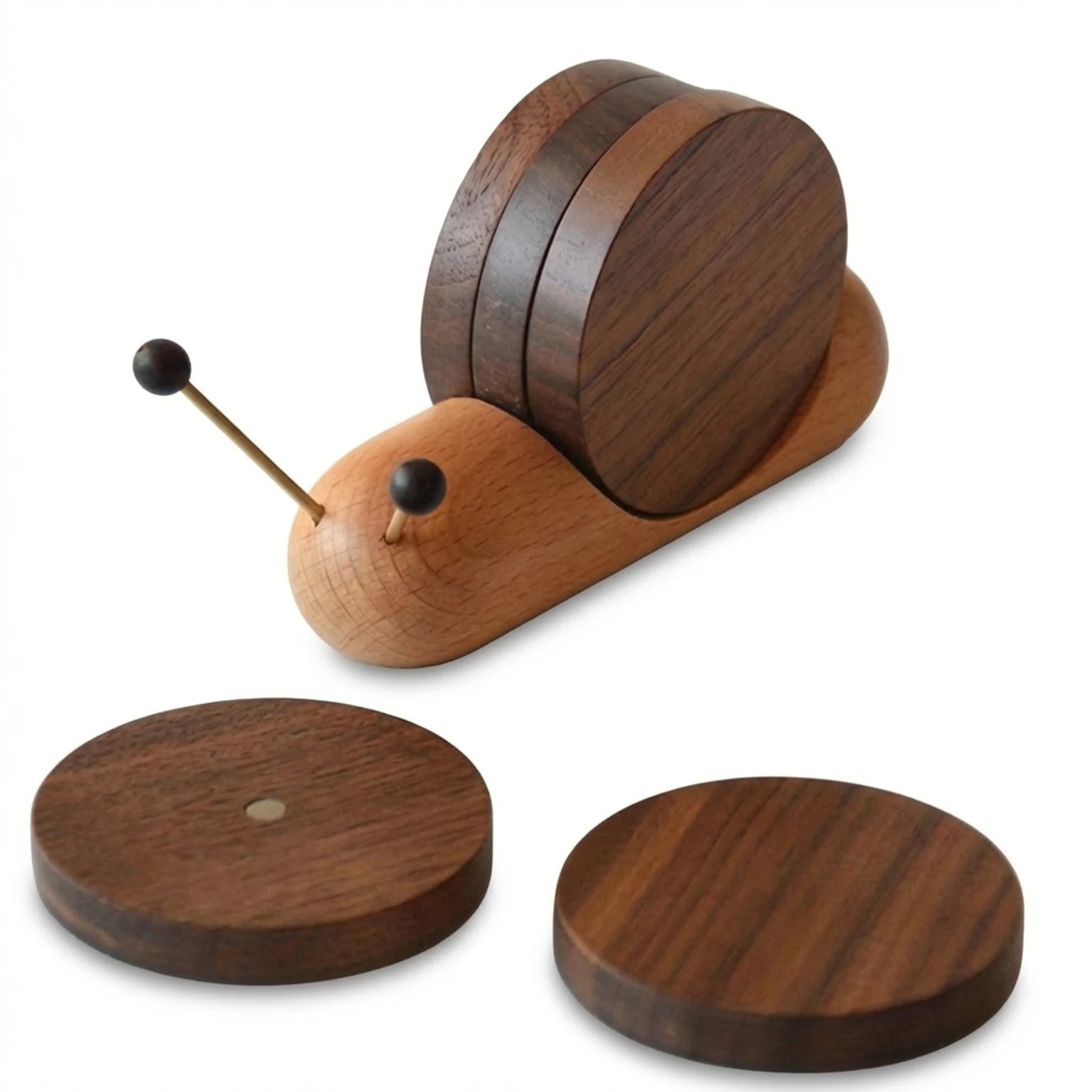 סט שבלול עץ מעוצב עם תחתיות לכוסות